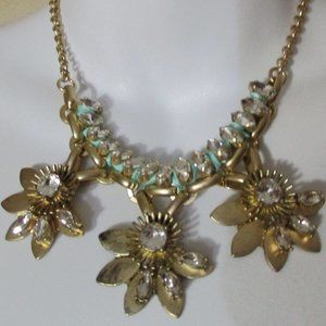 Lee Angel Antique Brass Crystal Green Wrap Statement Necklace NWT 98